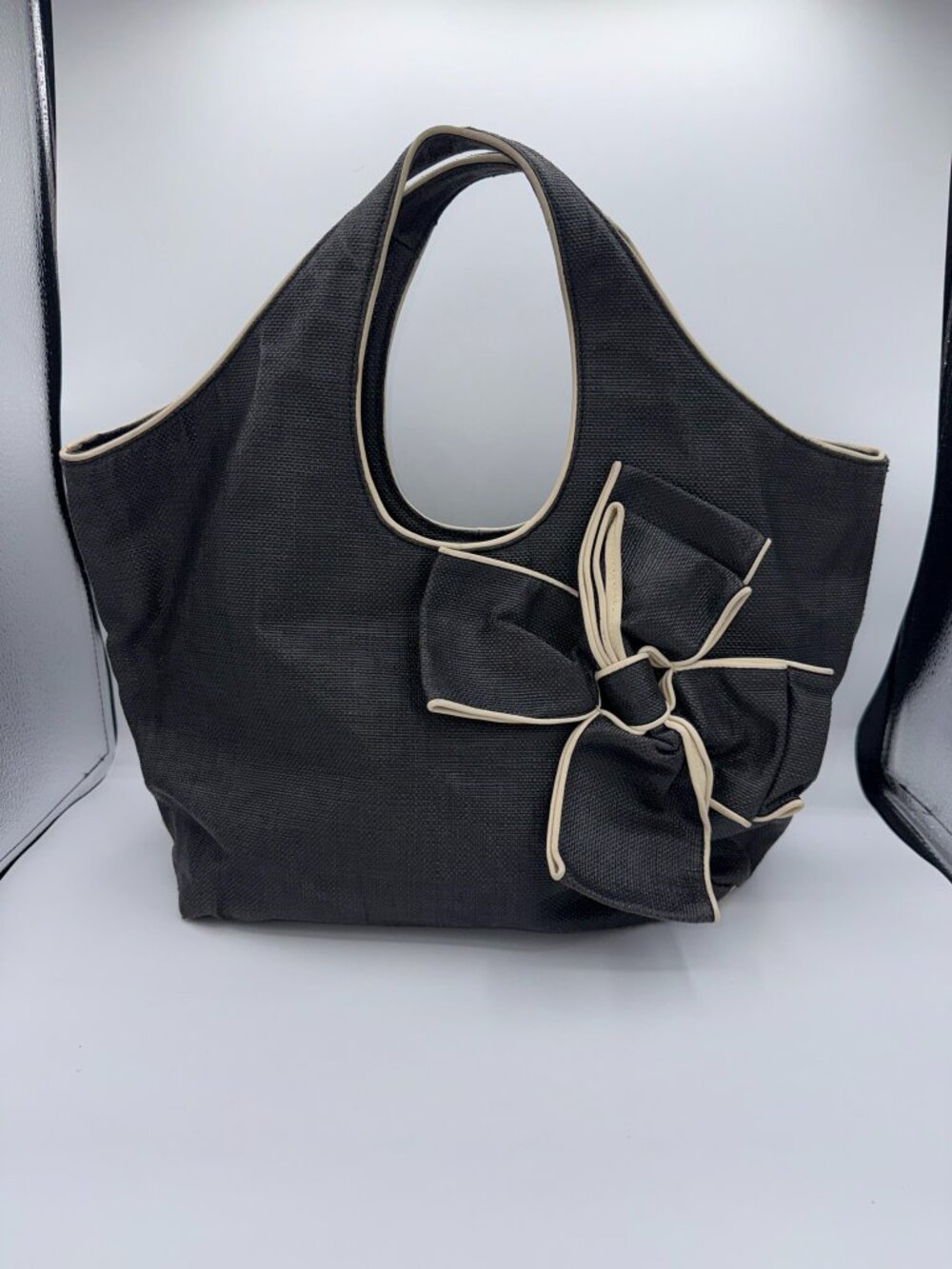 Kate Spade Black Canvas Bow Shoulder Bag Tote Purse - Picture 2 of 15